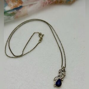 Vintage 925 Silver Necklace with Lapis Blue Pendant